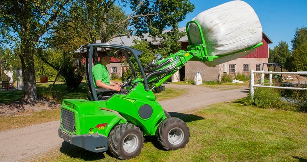 Avant loader with bale grab for farm